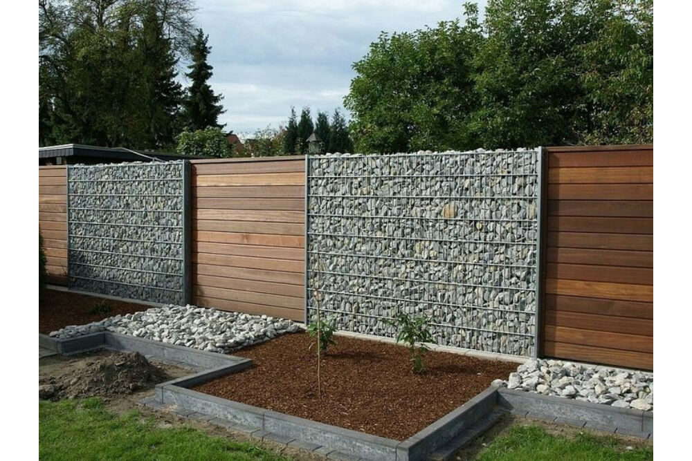 Kép 3/4 - Gabion kerítésfal (betonra csavarozható), szürke (2500 x 1030 x 190 mm)