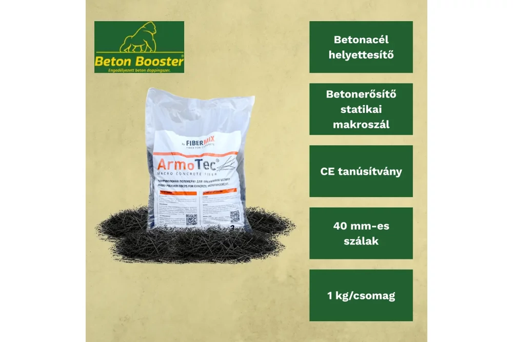 Kép 7/7 - FIBERSZÁL/BETON BOOSTER ARMOTEC STATIKAI MAKROSZÁL (BETONACÉL HELYETT) (1 KG)