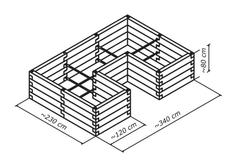 Durisol Magaságyás, U-alakzat, leier (340x230x80 cm)