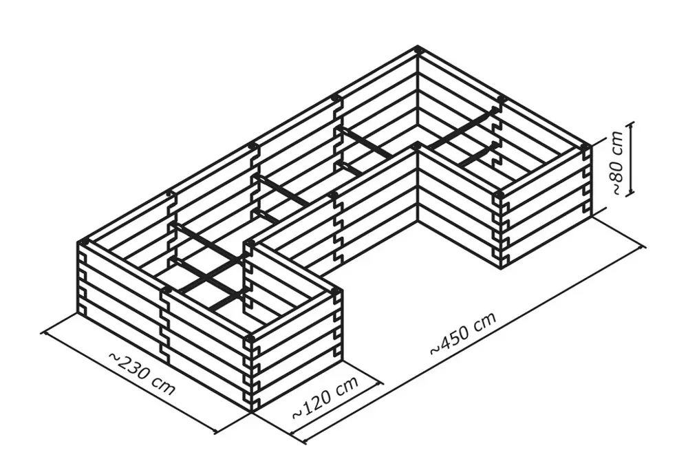 Kép 3/3 - Durisol Magaságyás, U-plusz alakzat, leier (450 x 230 x 80 cm)