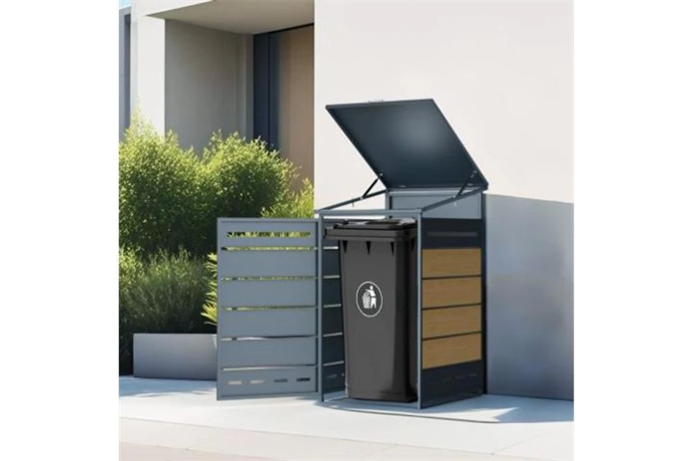 Kép 3/4 - ZÁRHATÓ KÜLTÉRI ACÉL KUKATÁROLÓ - 1 DB KUKÁHOZ