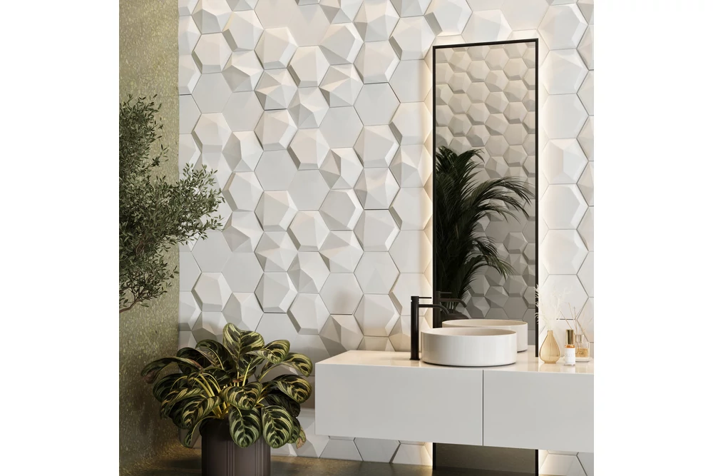 Kép 3/5 - VIVORA MŰKŐ BELTÉRI FALBURKOLAT,  FEHÉR, BABÓ KŐBURKOLATOK  (23,6X27,3X2,8 CM)