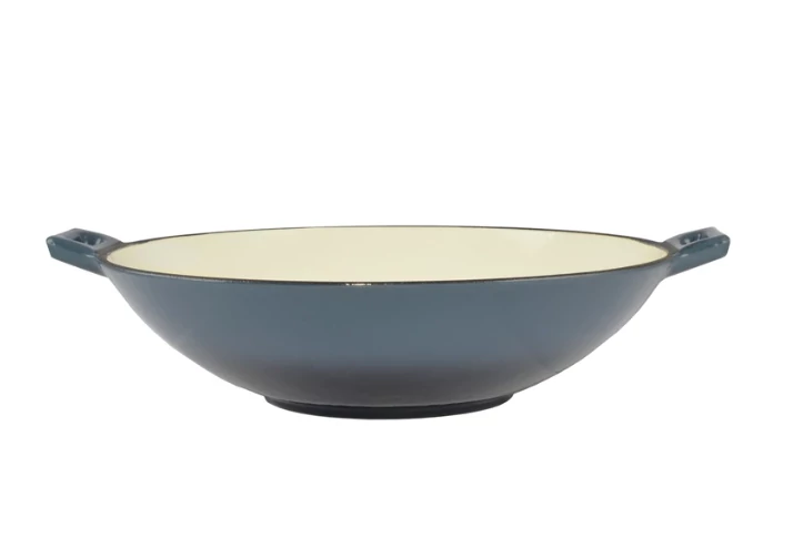 ZOMÁNCOZOTT ÖNTÖTTVAS WOK, ACÉLKÉK (37 CM)